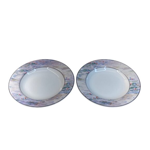 2 Mikasa Maxima CAK01 Monet Flat Rimmed Soup Bowls 9" - Picture 1 of 6
